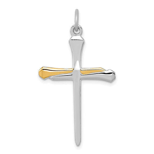 Sterling Silver Rhodium-plated & Vermeil Nail Cross Pendant QC3265
