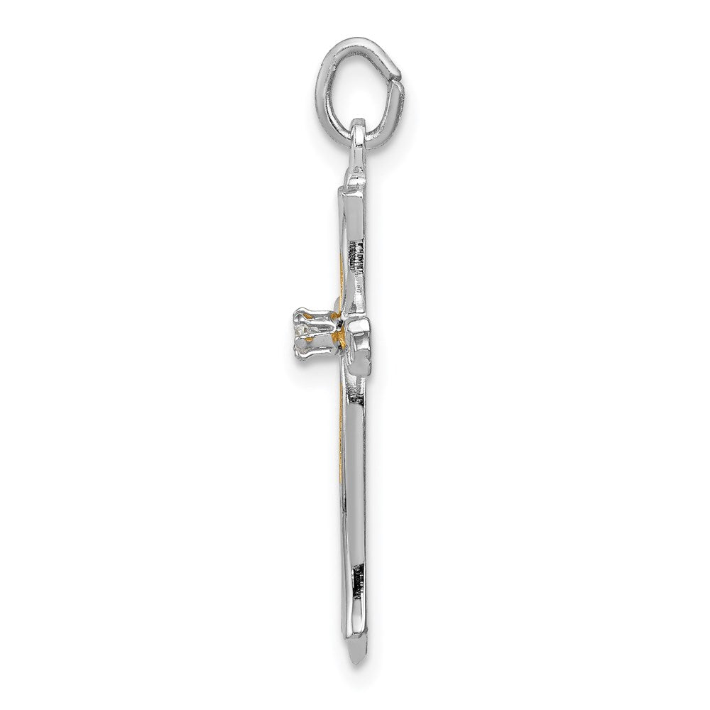 Sterling Silver Rhodium-plated & Vermeil CZ Cross Pendant QC3304