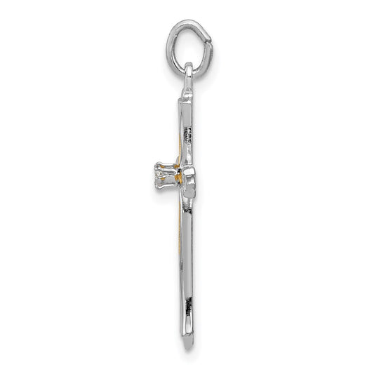 Sterling Silver Rhodium-plated & Vermeil CZ Cross Pendant QC3304