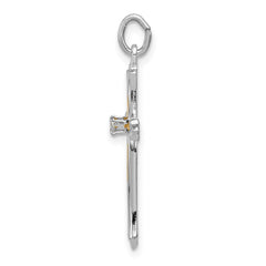 Sterling Silver Rhodium-plated & Vermeil CZ Cross Pendant QC3304