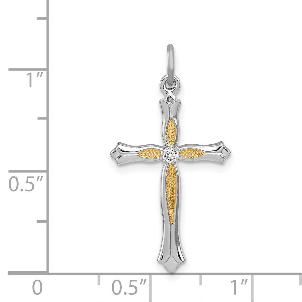 Sterling Silver Rhodium-plated & Vermeil CZ Cross Pendant QC3304
