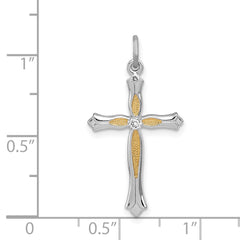Sterling Silver Rhodium-plated & Vermeil CZ Cross Pendant QC3304