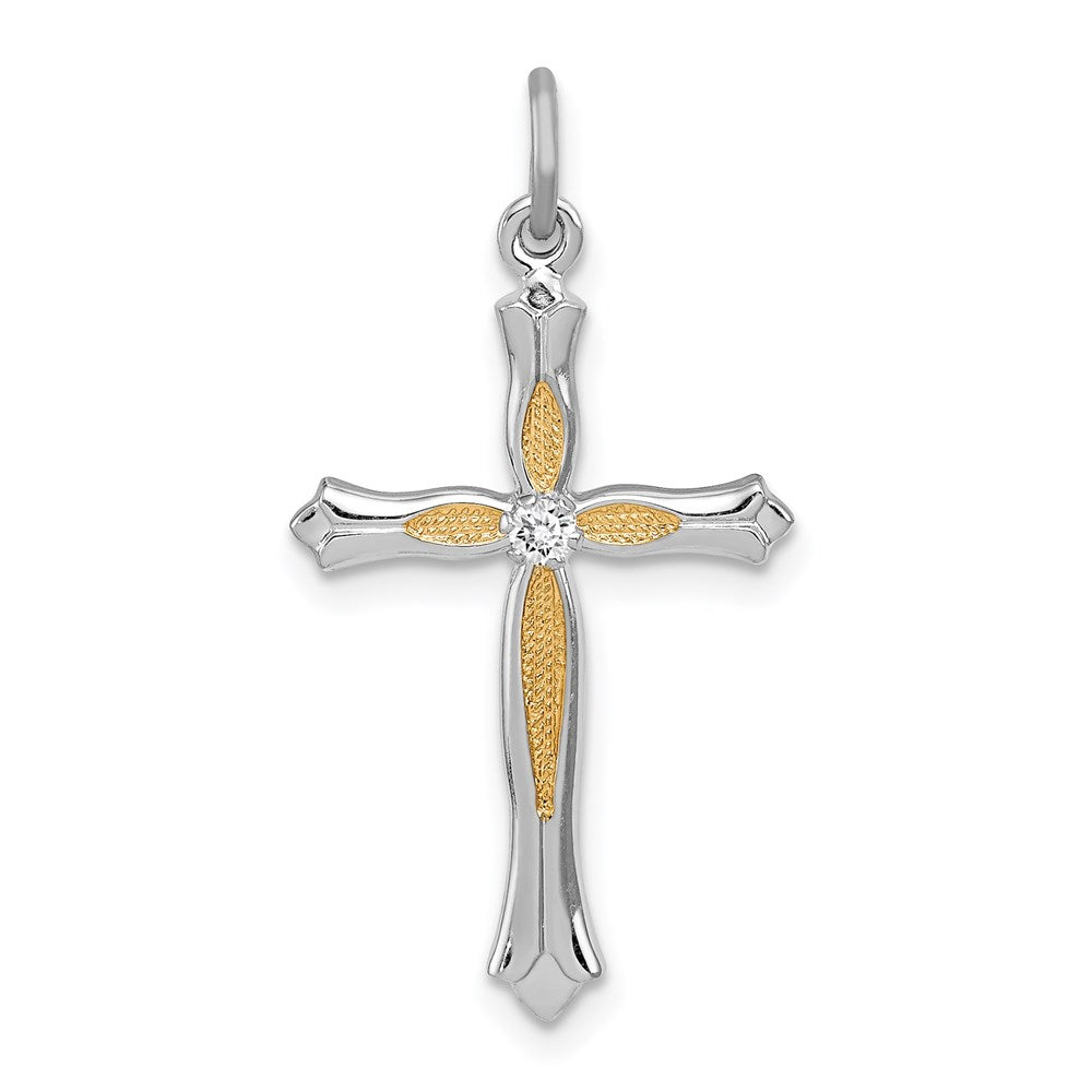Sterling Silver Rhodium-plated & Vermeil CZ Cross Pendant QC3304