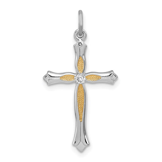 Sterling Silver Rhodium-plated & Vermeil CZ Cross Pendant QC3304