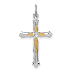 Sterling Silver Rhodium-plated & Vermeil CZ Cross Pendant QC3304