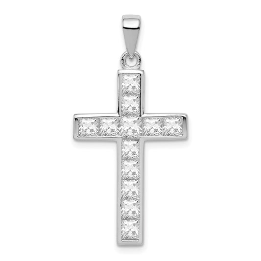 Sterling Silver Rhodium-plated CZ Cross Pendant QC3306