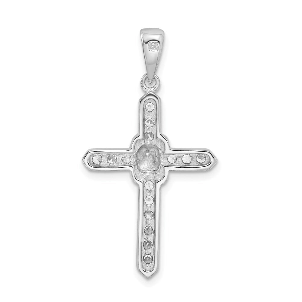 Sterling Silver Rhodium-plated CZ Cross Charm QC3308