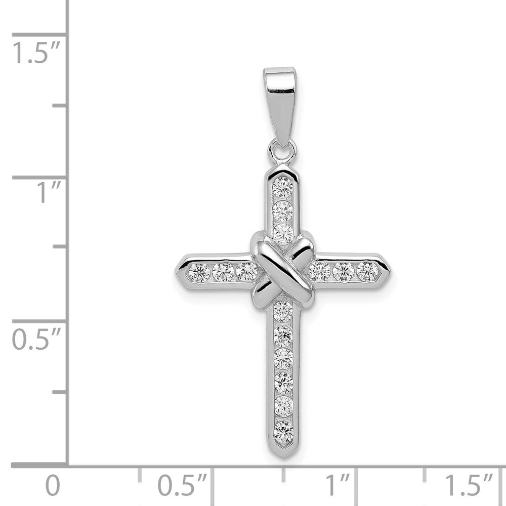 Sterling Silver Rhodium-plated CZ Cross Charm QC3308
