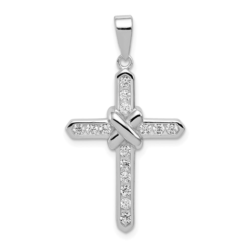 Sterling Silver Rhodium-plated CZ Cross Charm QC3308