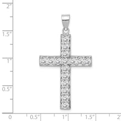 Sterling Silver Rhodium-plated CZ Latin Cross Pendant QC3311