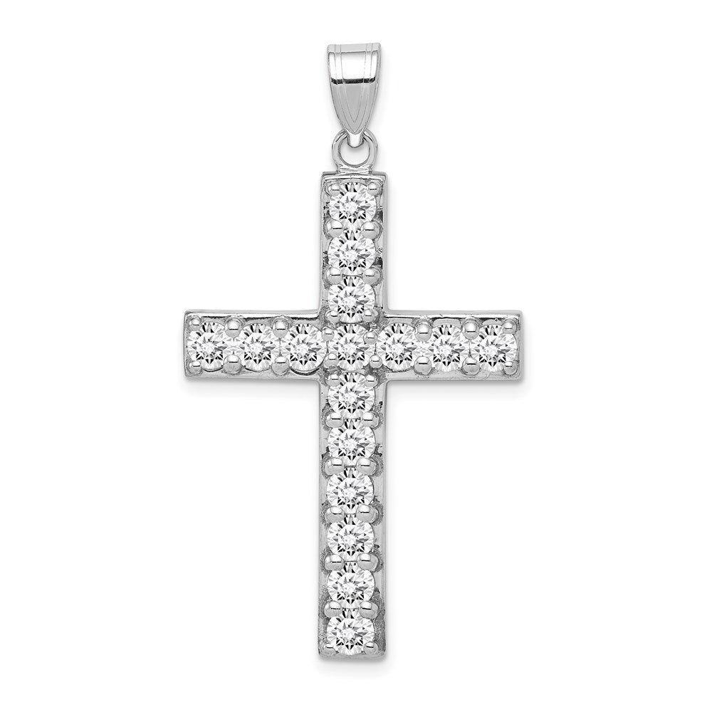 Sterling Silver Rhodium-plated CZ Latin Cross Pendant QC3311