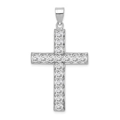 Sterling Silver Rhodium-plated CZ Latin Cross Pendant QC3311