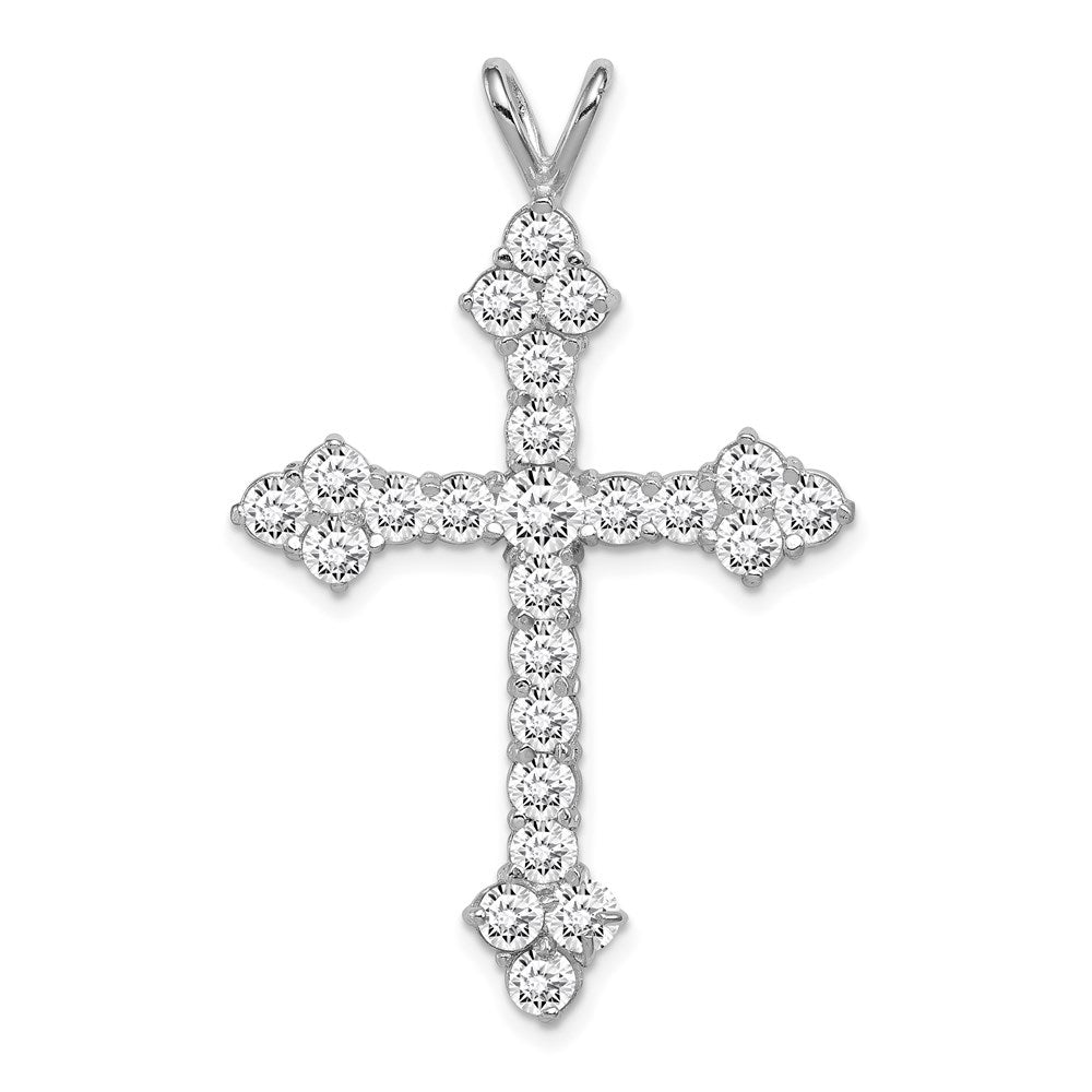 Sterling Silver Rhodium-plated CZ Cross Pendant QC3317