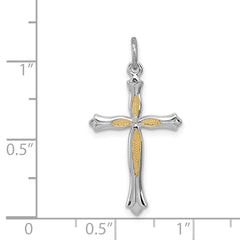 Sterling Silver Rhodium-plated and Vermeil Cross Pendant QC3354