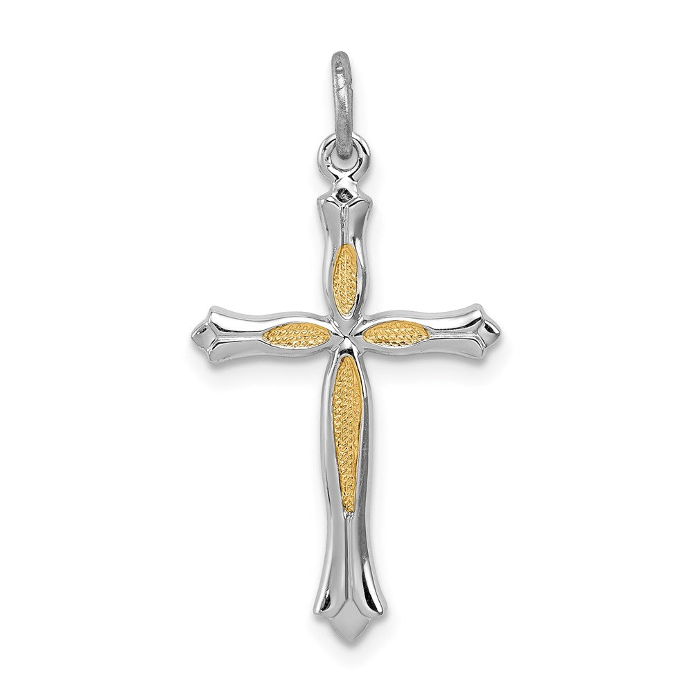 Sterling Silver Rhodium-plated and Vermeil Cross Pendant QC3354