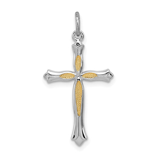 Sterling Silver Rhodium-plated and Vermeil Cross Pendant QC3354