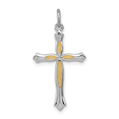 Sterling Silver Rhodium-plated and Vermeil Cross Pendant QC3354