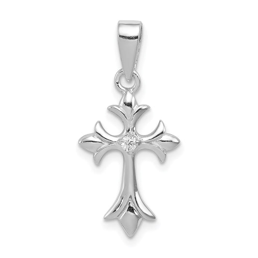 Sterling Silver Rhodium-plated CZ Cross Pendant QC3358