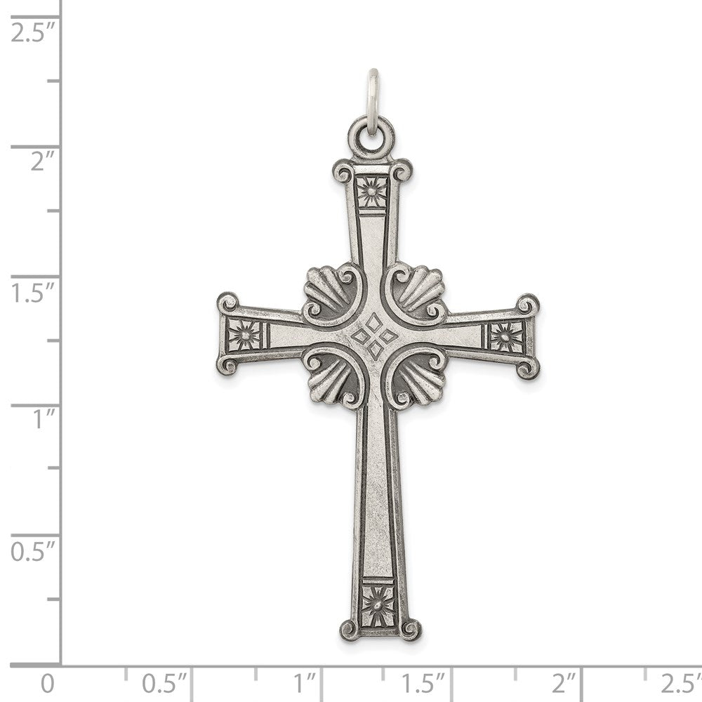 Sterling Silver Antiqued, Textured and Brushed Cross Pendant QC3361