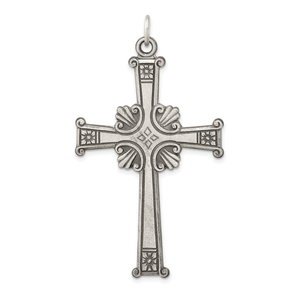 Sterling Silver Antiqued, Textured and Brushed Cross Pendant QC3361