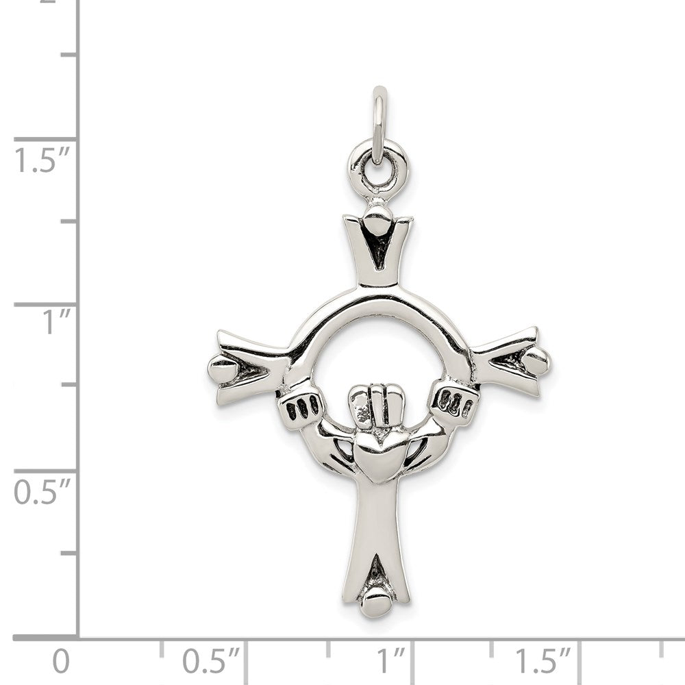 Sterling Silver Antiqued Claddagh Cross Charm QC3378