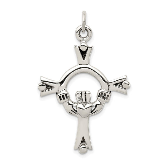 Sterling Silver Antiqued Claddagh Cross Charm QC3378