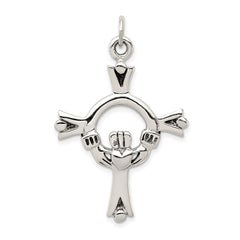 Sterling Silver Antiqued Claddagh Cross Charm QC3378