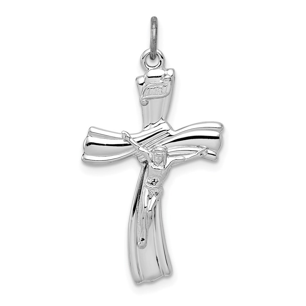 Sterling Silver Rhodium-plated INRI Crucifix Pendant QC3384