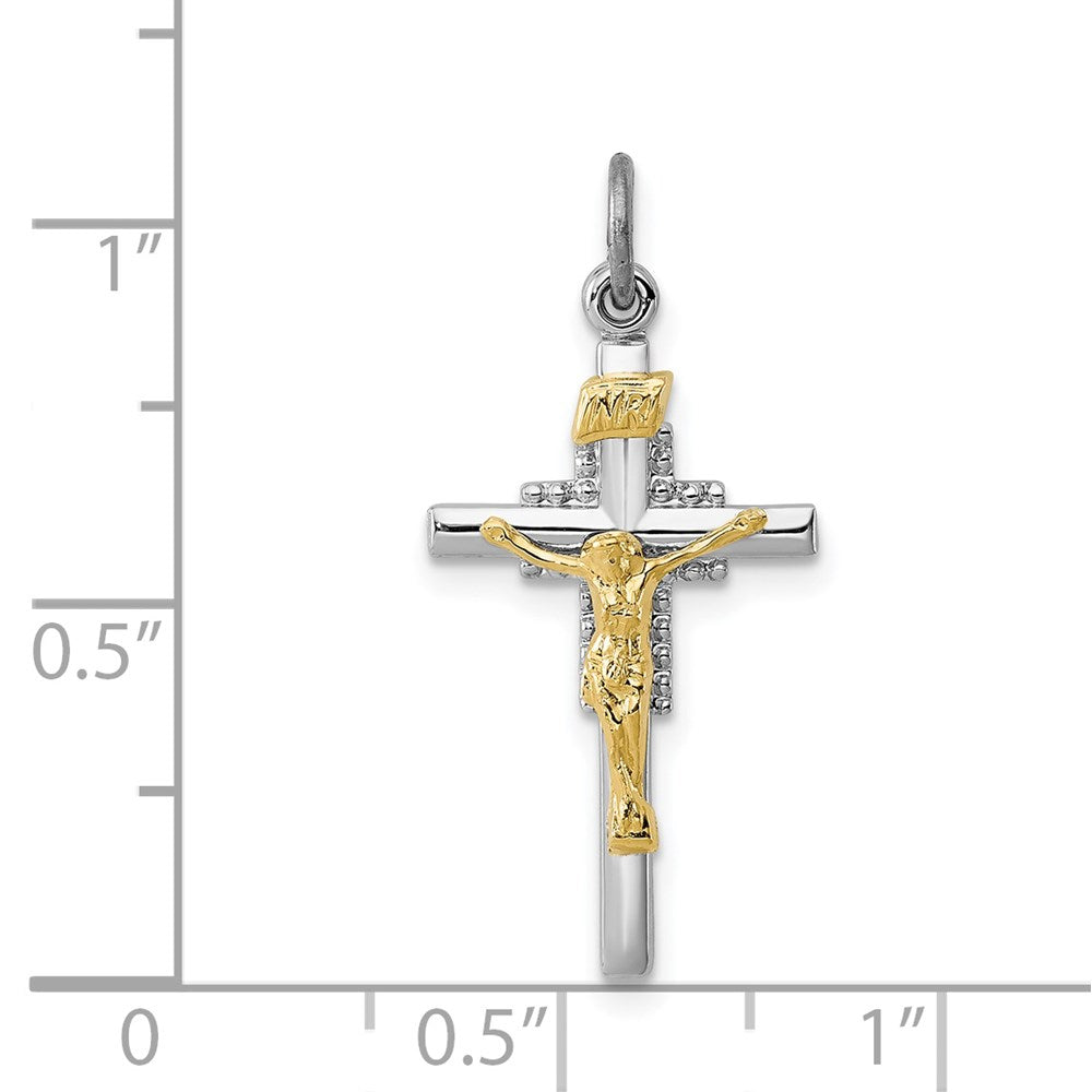 Sterling Silver Rhodium-plated & Vermeil INRI Crucifix Charm QC3385