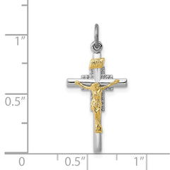 Sterling Silver Rhodium-plated & Vermeil INRI Crucifix Charm QC3385