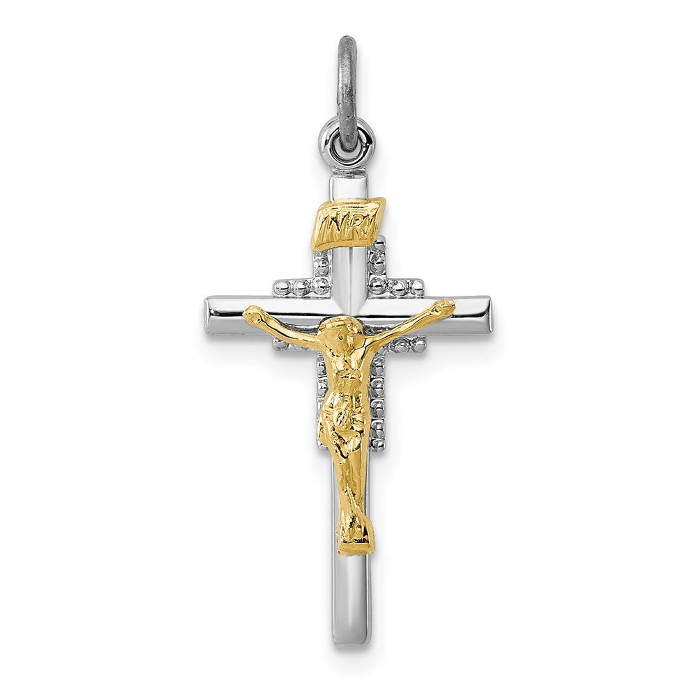Sterling Silver Rhodium-plated & Vermeil INRI Crucifix Charm QC3385