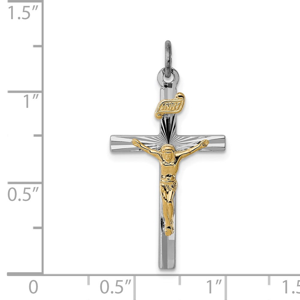 Sterling Silver Rhodium-plated & Vermeil INRI Crucifix Charm QC3386