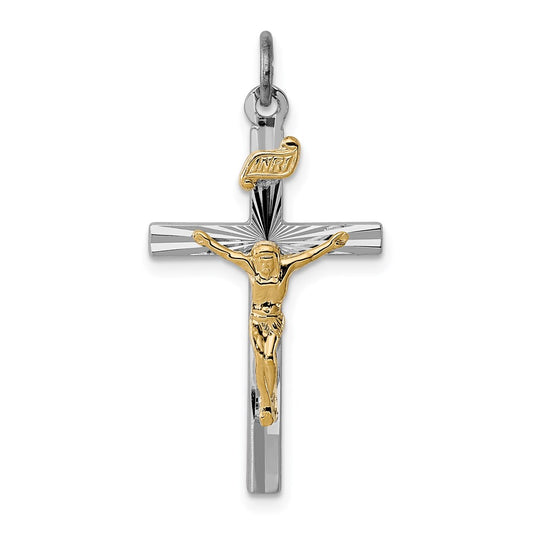 Sterling Silver Rhodium-plated & Vermeil INRI Crucifix Charm QC3386
