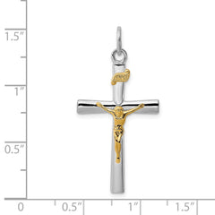 Sterling Silver Rhodium-plated & 18k Gold-plated INRI Crucifix Charm QC3387
