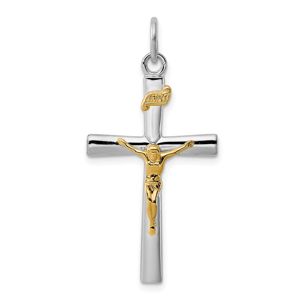 Sterling Silver Rhodium-plated & 18k Gold-plated INRI Crucifix Charm QC3387