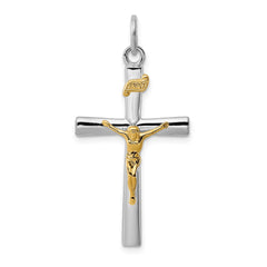 Sterling Silver Rhodium-plated & 18k Gold-plated INRI Crucifix Charm QC3387