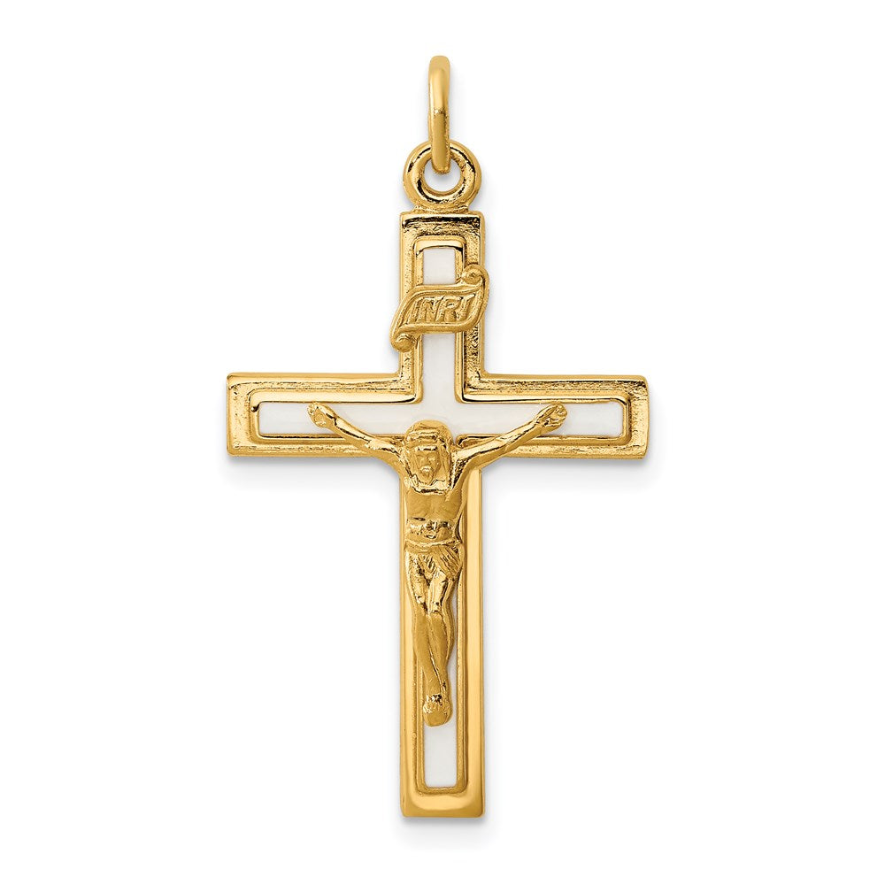 Sterling Silver Enamel w/Yellow Vermeil INRI Crucifix Charm QC3390