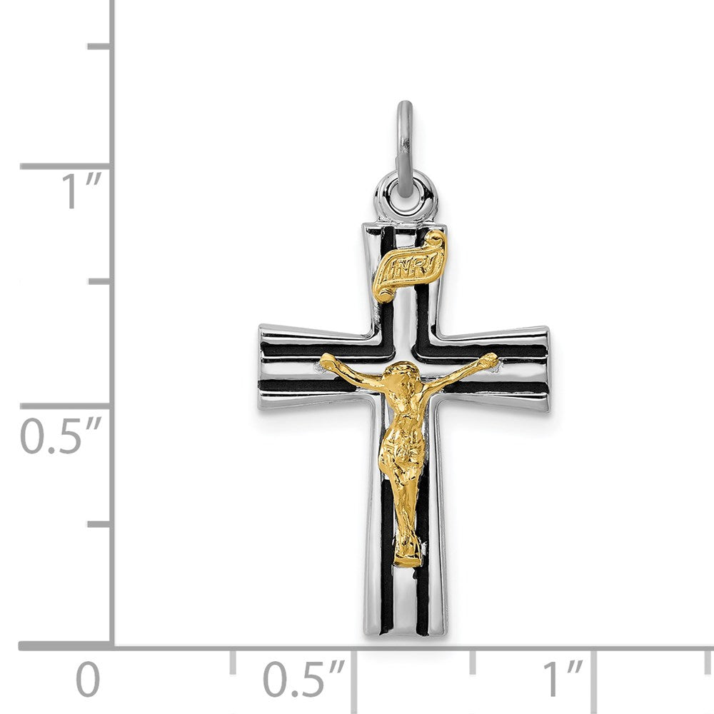 Sterling Silver Rhodium-plated Gold-tone INRI Crucifix Charm QC3394