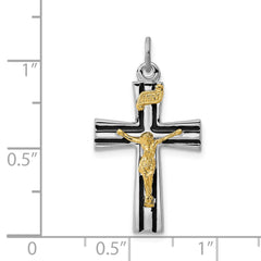 Sterling Silver Rhodium-plated Gold-tone INRI Crucifix Charm QC3394