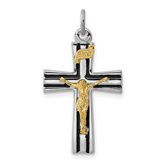 Sterling Silver Rhodium-plated Gold-tone INRI Crucifix Charm QC3394