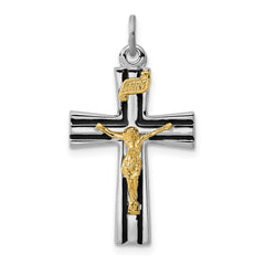 Sterling Silver Rhodium-plated Gold-tone INRI Crucifix Charm QC3394