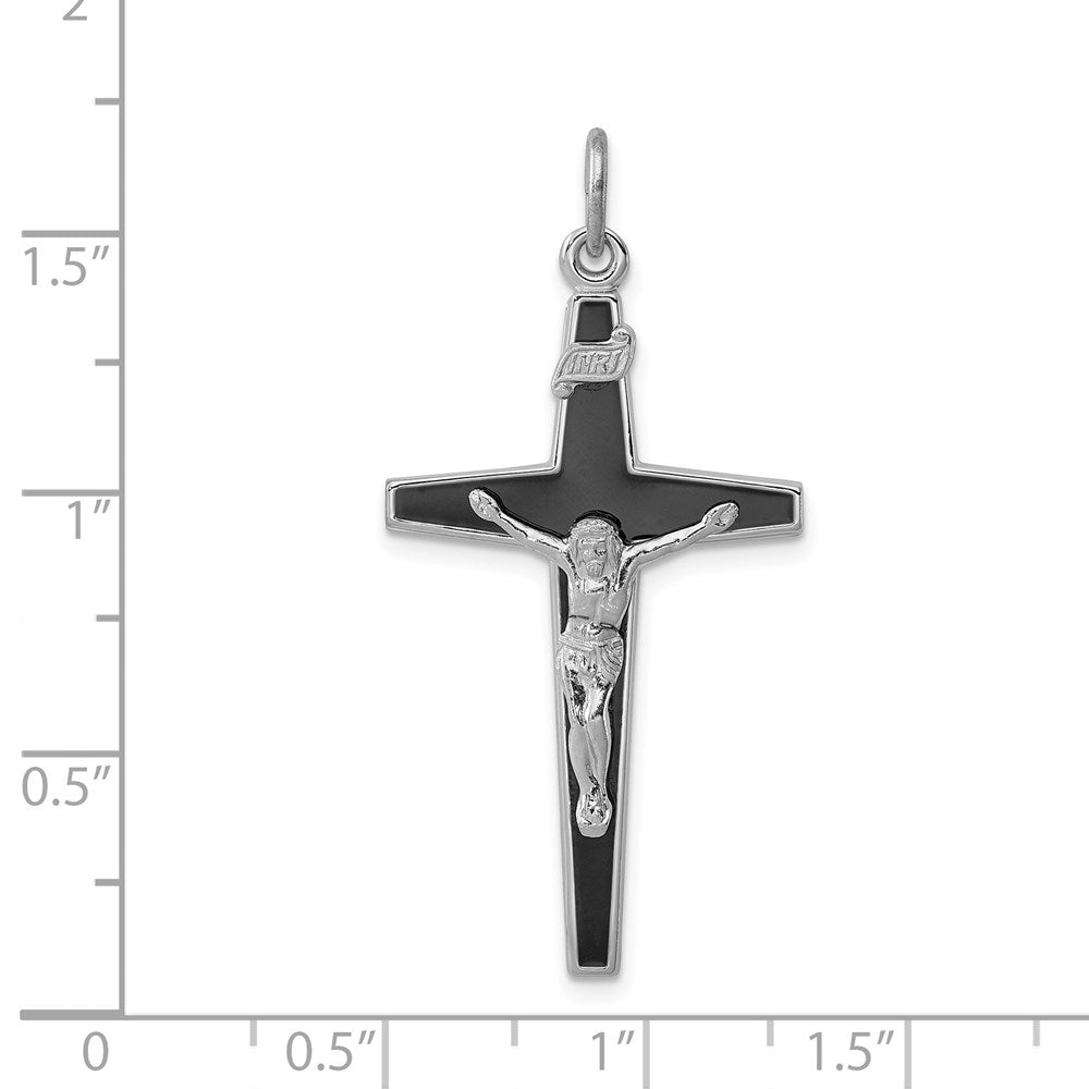 Sterling Silver Rhodium-plated Enameled Crucifix Pendant QC3396