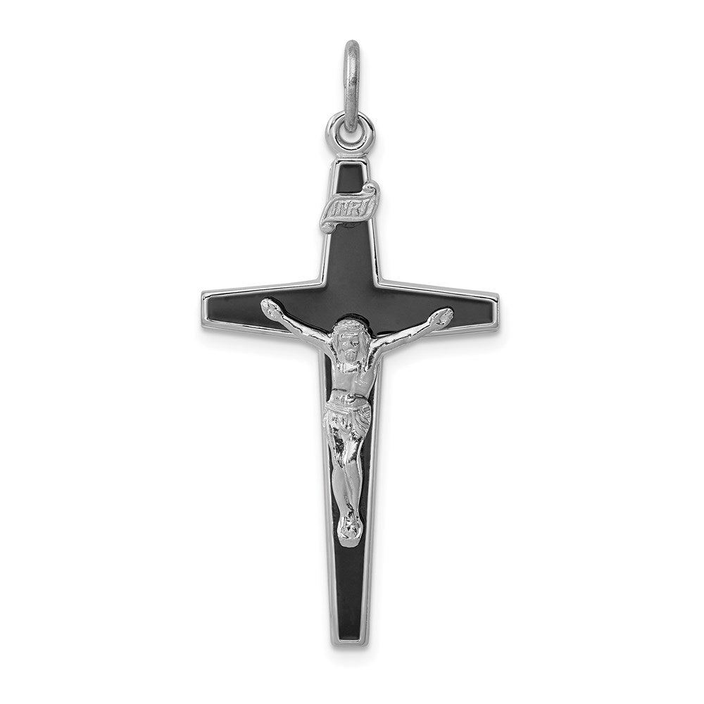 Sterling Silver Rhodium-plated Enameled Crucifix Pendant QC3396