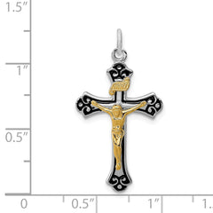 Sterling Silver Rhodium-plated & Vermeil Crucifix Pendant QC3416