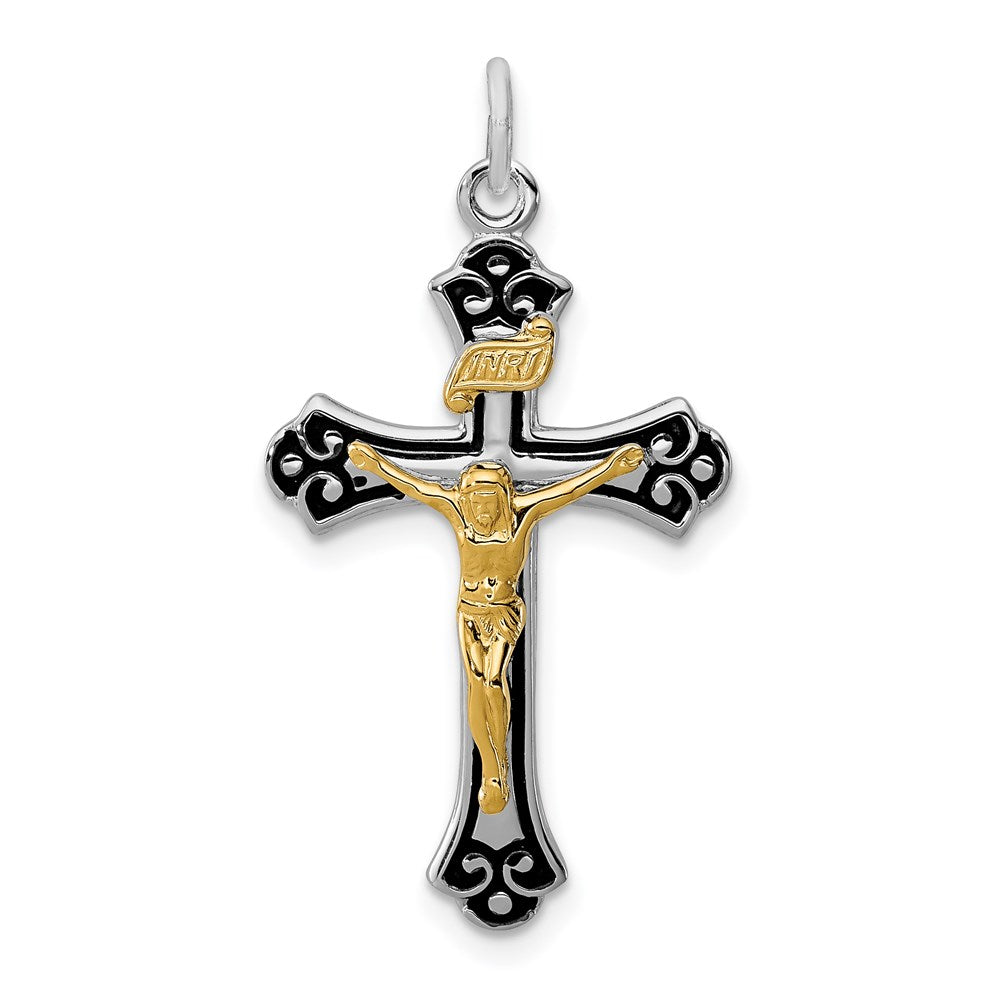 Sterling Silver Rhodium-plated & Vermeil Crucifix Pendant QC3416
