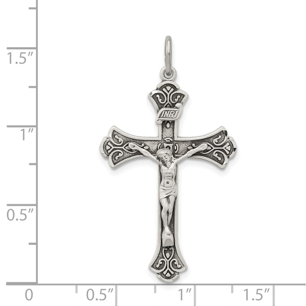 Sterling Silver Antiqued INRI Crucifix Pendant QC3418