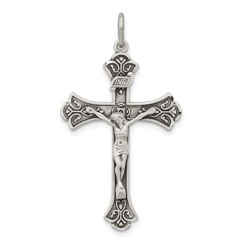 Sterling Silver Antiqued INRI Crucifix Pendant QC3418
