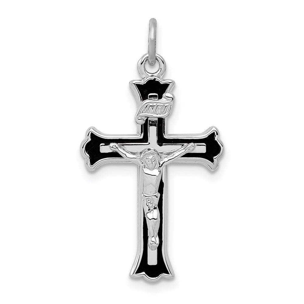 Sterling Silver Rhodium-plated Enameled INRI Crucifix Charm QC3423