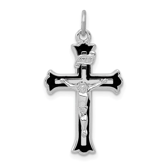 Sterling Silver Rhodium-plated Enameled INRI Crucifix Charm QC3423