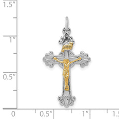 Sterling Silver Rhodium-plated & Vermeil INRI Crucifix Charm QC3427